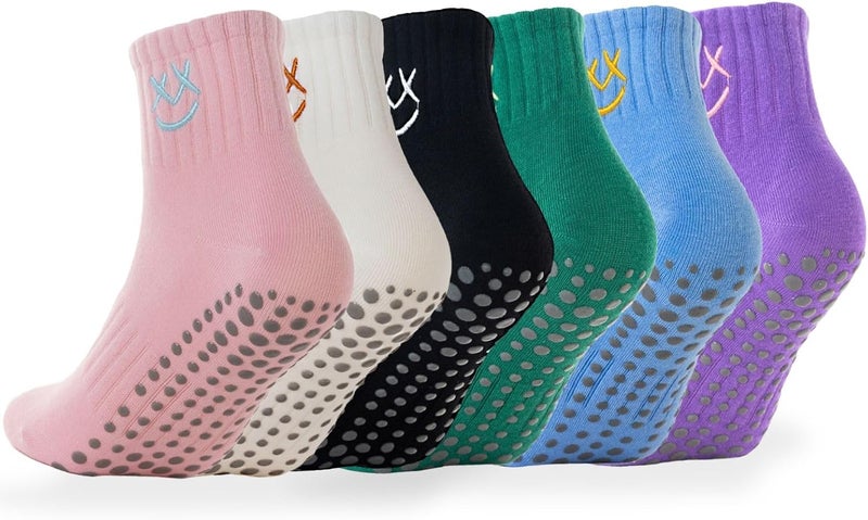 Soxbang 3/6 Pairs Cute Pilates Socks with Grips,Yoga Socks Barre Sock Non Slip Grip Embroidery for Barre Ballet Workout - Image 1
